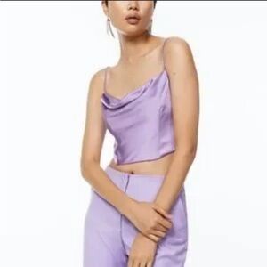 (14) NWT H&M Lavender Satin Cowl Neck Crop Top